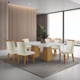 Mesa Inovare 180 Tp Mdf Vidro/canto Reto Com 6 Cadeiras Bugatti Creme /off White / Imbuia Ripado