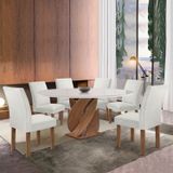 Conjunto Mesa Luna 120cm Com 6 Cadeiras Canela Tampo Redondo Plus Com Vidro Chocolate/off White/gelo