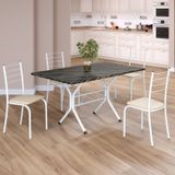 Conjunto Sala De Jantar Mesa Retangular 120x75cm Tampo Madeira Mdp Indiana 4 Cadeiras Rio Creme / Branco