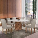 Conjunto Mesa Luna 120cm Com 6 Cadeiras Canela Tampo Redondo Plus Com Vidro Chocolate/off White/claro