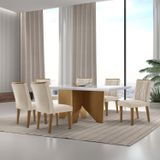 Mesa Nancy 180 Tampo Mdf Vidro/canto Reto Com 6 Cadeiras Dandara Creme/off White/imbuia