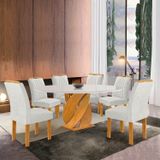 Conjunto Mesa Luna 120cm Com 6 Cadeiras Arizona Tampo Redondo Plus Com Vidro Cinamomo /off White/gelo