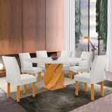 Conjunto Mesa Luna 120cm Com 6 Cadeiras Canela Tampo Redondo Plus Com Vidro Cinamomo /off White/gelo