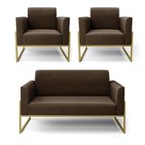 Sofá Namoradeira Com 2 Poltronas Base Industrial Alta Dourado Marisa Suede D03 - D\&#39;rossi Cor Marrom