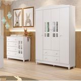 Quarto De Bebê Guarda Roupa Com Gavetas Cômoda Branco