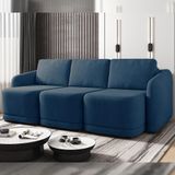 Sofá Cama Modulado Retrátil E Reclinável Decorativo Varsóvia 306cm Veludo Azul Marinho G33 - Gran Belo