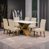 Mesa De Jantar Dobuê Dubai Light 160x90 Com 6 Cadeiras Estofadas