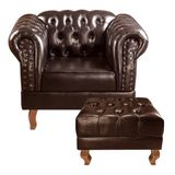 Poltrona Com Puff Decorativo Chesterfield Capitonê Dom Pedro Café