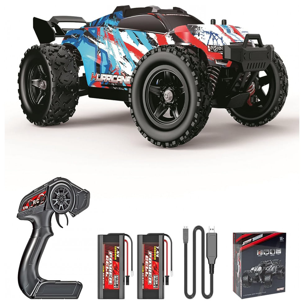 Carrinho De Controle Remoto Até 45 Km, H Esaca 1:18 Off Road Com 2 Baterias, Phoupho, Azul