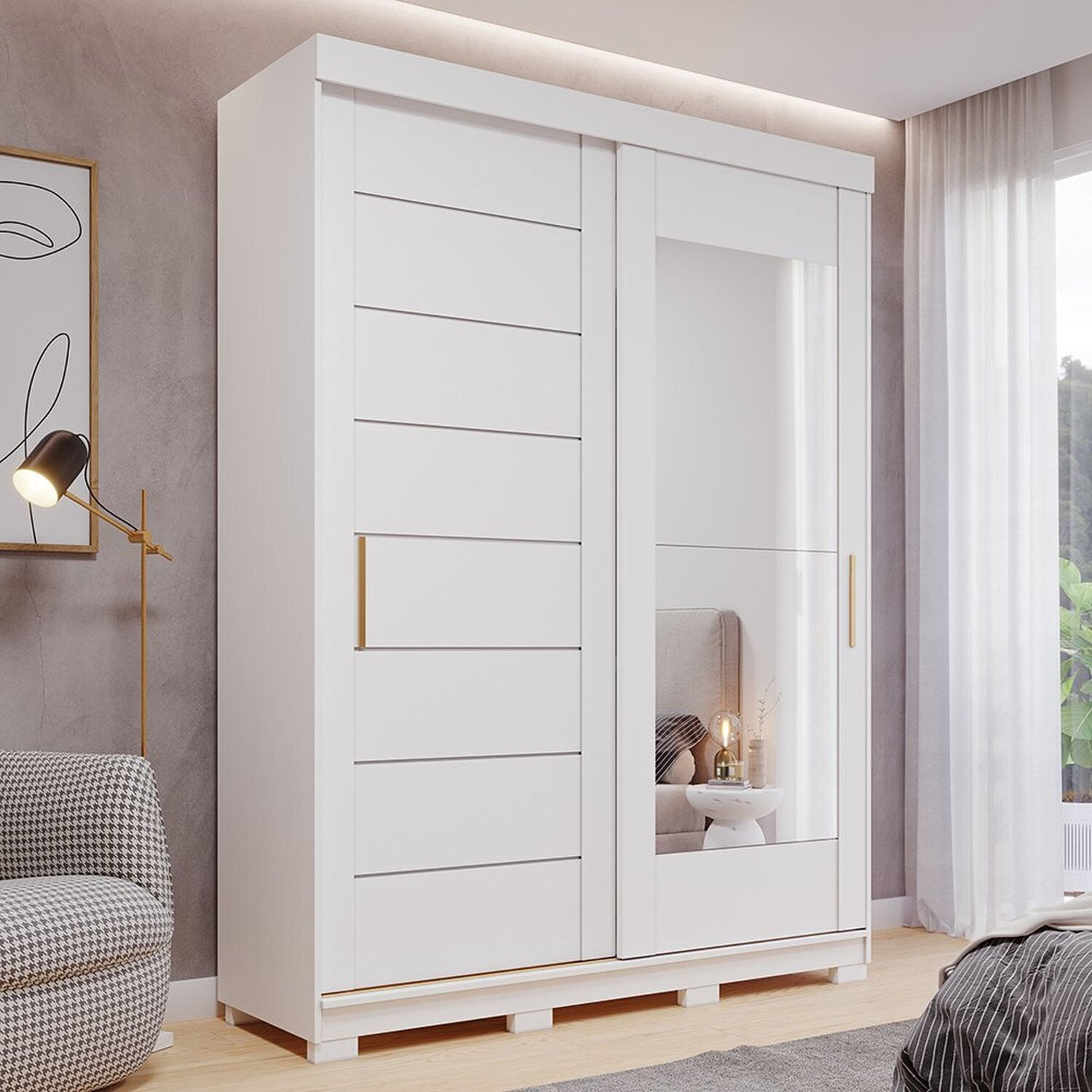 Guarda-roupa Solteiro 3 Portas De Correr 3 Gavetas Com Espelhos 100% Mdf Dubai Espresso Móveis Branco Brilho