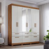 Guarda-roupa Casal Com Espelho 6 Portas De Bater 1 Basculante 5 Gavetas Mdf Coimbra Espresso Móveis Cinamomo/off White