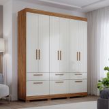 Guarda-roupa Casal 6 Portas De Bater 1 Basculante 5 Gavetas Mdf Coimbra Espresso Móveis Cinamomo/off White