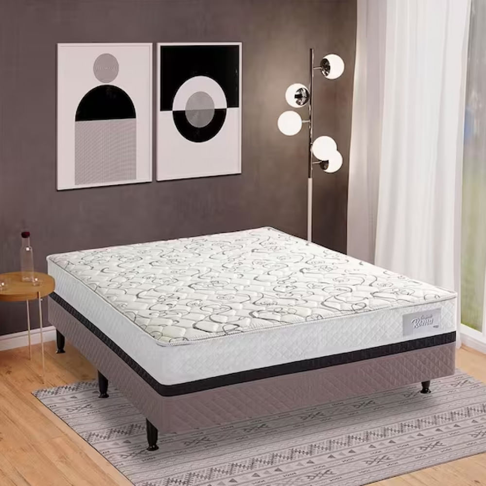 Cama Box Conjugada Casal Herval Roma Ortopédico com Espuma D20 e Tecido Poliéster 53x138x188 cm