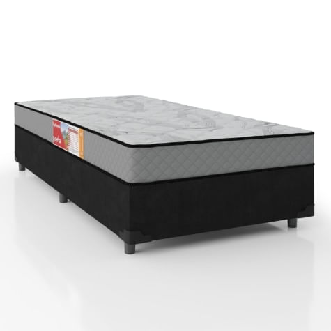 Cama Box Solteiro Colchão Espuma D33 Esplanada 88x188x52cm Cinza / Branco / Preto - Suporta até 100Kg Por Pessoa