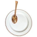 Prato Sobremesa Acrílico Detalhe Bolinha Rose + Colher-6un