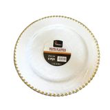 Prato Jantar 26cm Luxo Acrílico Perola Bolinha Dourada- 6un