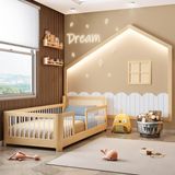 Cama Montessoriana Wave Solteiro Com Moldura Infantil Casinha Com Led Dream Decor Casatema Branco/natural