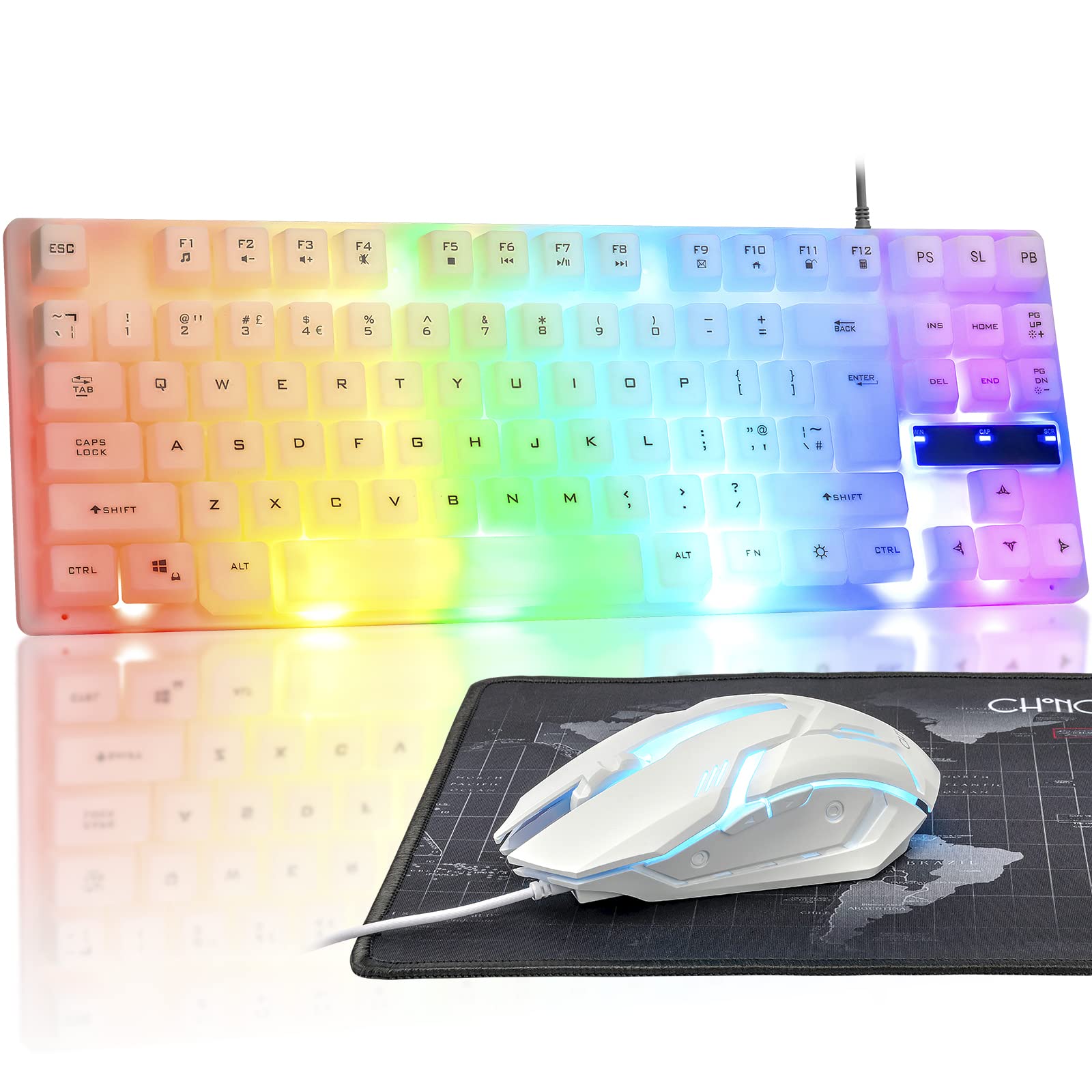 Mouse E Teclado Para Jogos Chonchow Rainbow Led Light White