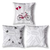 Kit 3 Capas De Almofada 40x40 Estampadas Vintage Bike Branco