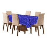 Toalha Mesa 6 Lugare Tecido Jacquard Retangular - Azul Royal