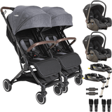 Carrinho Gemeos Kiddo 2 Bebe Conforto 2 Base Isofix Sprint Grafite