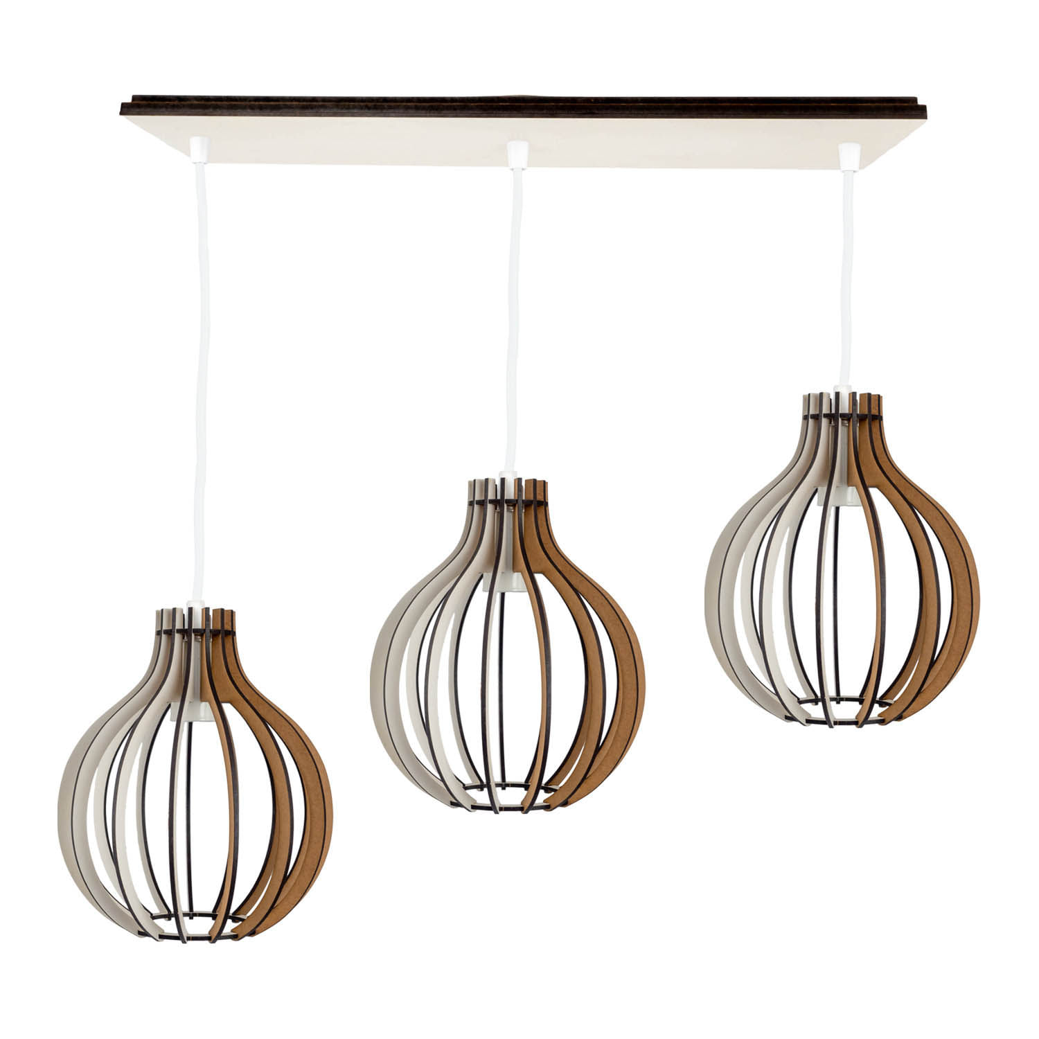 Luminaria Pendente Tripla Bali E27 Madeira Mdf Cq Desmontada