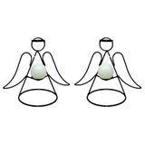 Anjos 2 Castiçais Porta Vela Decorativo Velitas Vela Branca