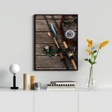 Quadro Decorativo Instrumentos Pescaria 24x18cm - Com Vidro