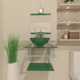 Gabinete Para Banheiro Vidro 40 Cm Cuba Redonda E Espelheira Vmex Verde