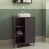 Gabinete Para Banheiro Com Cuba Branca 60cm 1 Porta De Correr Julia Grafite
