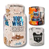 Kit Whey 100% Crush Concentrada Cookies 900g + Creatine 300g + Warzone Purple Heart Punch