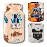 Kit Whey 100% Crush Concentrada Chocobear 900g + Creatine Borntodisrupt 300g + Warzone Purple Heart