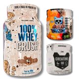 Kit Whey 100% Crush Concentrada Cookies 900g + Creatine Borntodisrupt 300g + Warzone Green Bomb 300g