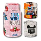 Kit Whey 100% Crush Concentrada Strawbear 900g + Creatine 300g + Warzone Green Bomb 300g