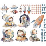 Adesivo De Parede Astronautas Bebês Cute No Espaço