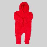 Macacão Bebe Fofinho Em Sherpa Com Capuz Forrado Com Zíper Vermelho