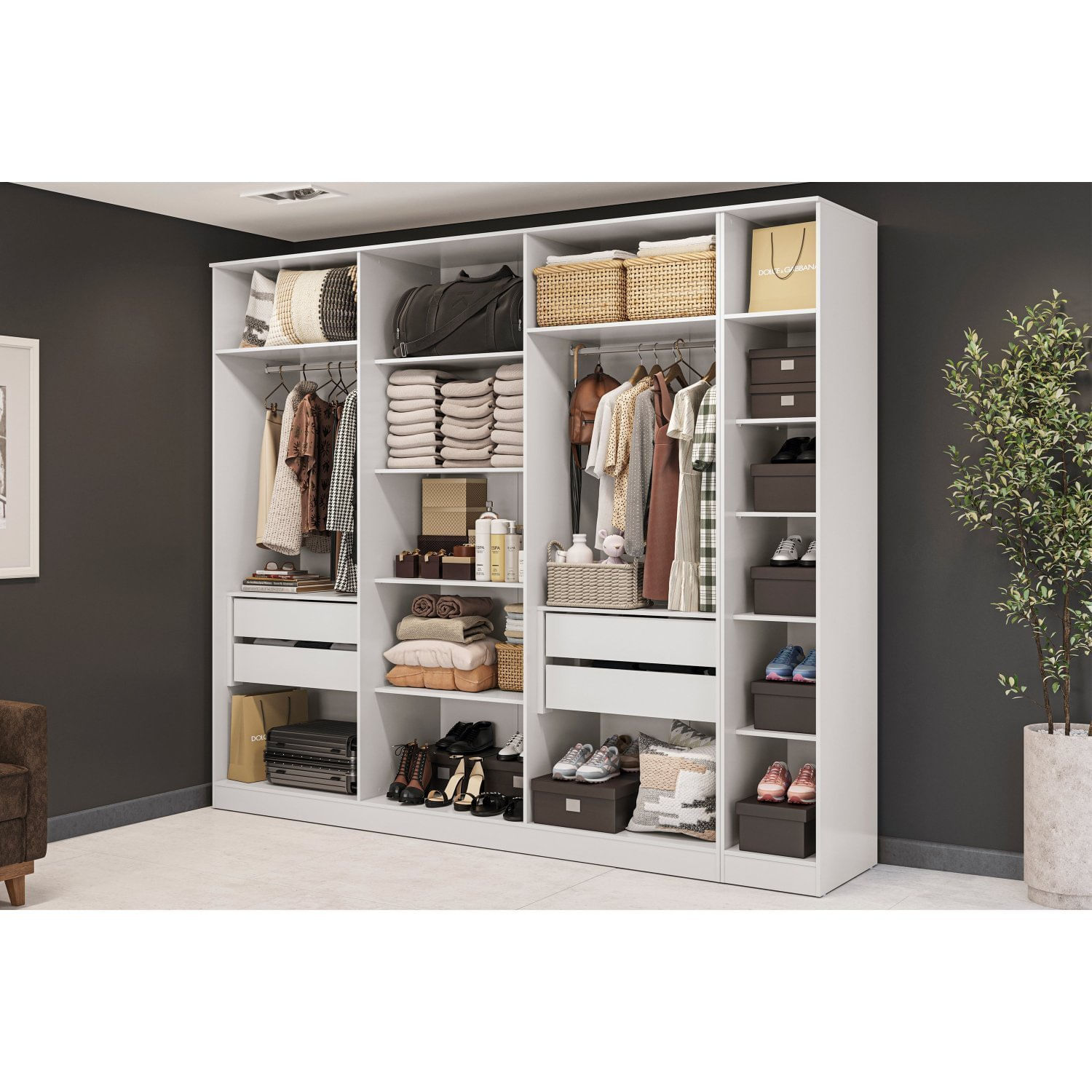 Armário Modulado 2300x360x560 Linha Closets Adapt Branco