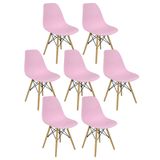 Kit 7 Cadeiras Charles Eames Eiffel Wood Design Rosa