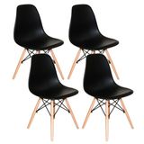 Kit Com 4 Cadeiras Charles Eames Dsw Preta -  Base Madeira