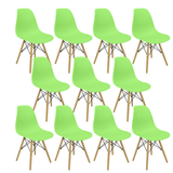 Kit 11 Cadeiras Charles Eames Eiffel Wood Design Verde Claro