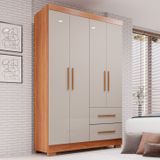 Guarda-Roupa Solteiro 4 Portas 2 Gavetas Estrela Premium Cinamomo/Off-White