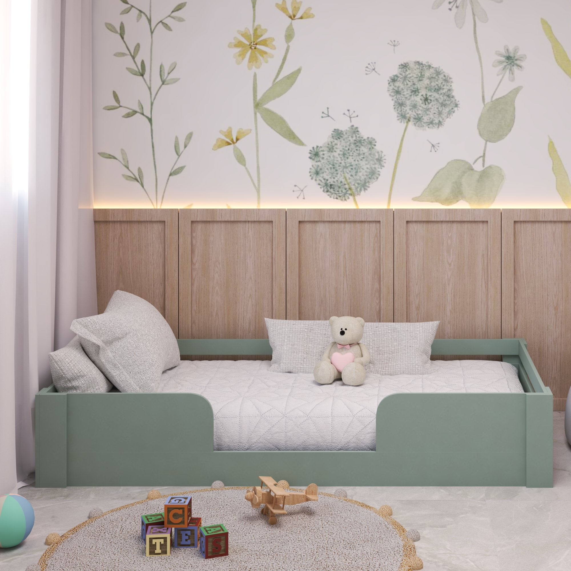 Cama Infantil Montessoriana Solteiro Liz Casatema Verde Belágio