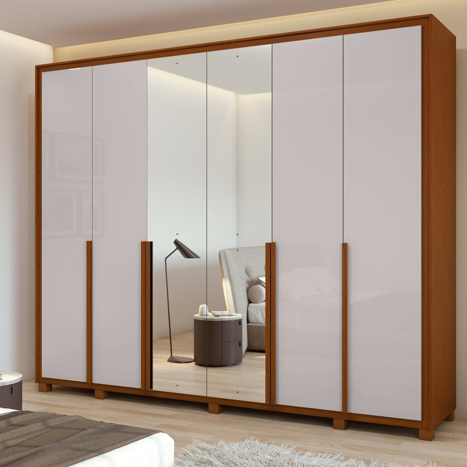 Guarda-roupa 6 Portas 6 Gavetas 100% Mdf Imperatore Com Espelho E Com Pés