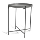 Mesa Lateral Redonda Em Metal Cinza M 50cm Decorativa Mart