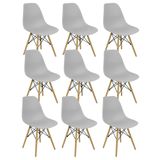 Kit 9 Cadeiras Charles Eames Eiffel Wood Design Cinza