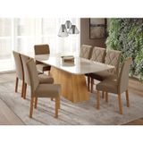 Sala De Jantar Helena 210cm Com 8 Cadeiras Fernanda Nature/off White/madeira/joli