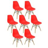 Kit 7 Cadeiras Charles Eames Eiffel Wood Design Vermelho