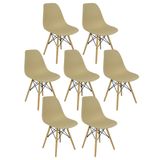 Kit 7 Cadeiras Charles Eames Eiffel Wood Design Bege