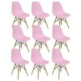 Kit 9 Cadeiras Charles Eames Eiffel Wood Design Rosa