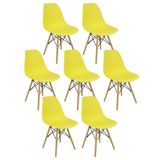 Kit 7 Cadeiras Charles Eames Eiffel Wood Design Amarelo